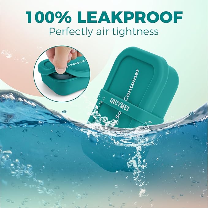 Silicone Travel Soap Container, Enhanced Leak-Proof Travel Soap Case with Draining Layer, Portable Bar Soap Holder, Soap Box with Soap Bag, Soap Dishes for Bathroom/Camping/Gym (Green)