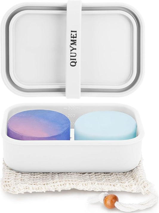 Silicone Soap Holder， Enhanced Leak-Proof Travel Soap Container with Draining Layer，Portable Shampoo Bar Holder, Soap Case with Soap Bag, Soap Dishes for Bathroom/Camping/Gym/(White)