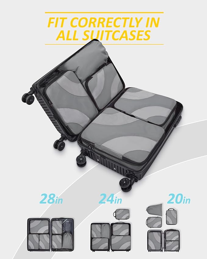 BAGSMART Compression Packing Cubes, 6 Set/4 Set/2 Set Travel Packing Cubes for Carry on Suitcases, Compression Suitcase Organizers Bag Set & Travel Cubes for Luggage, Lightweight Packing Organizers