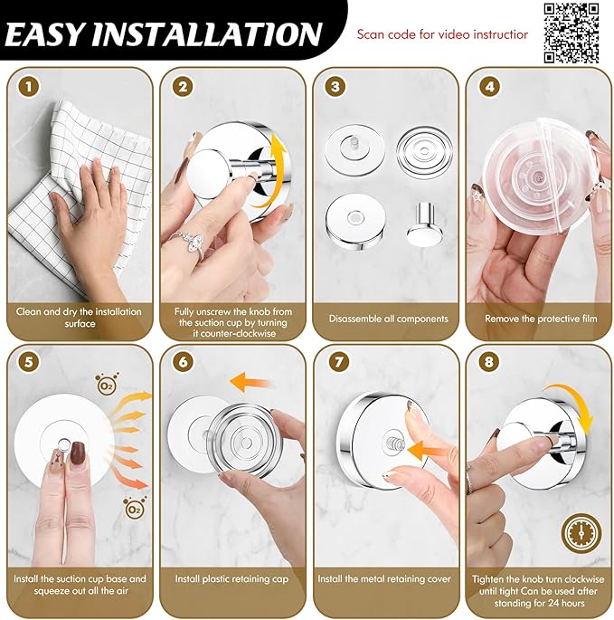 Suction Cup Hooks for Shower,Removable Shower Towel Suction Hooks for Bathroom Wall,Kitchen,Glass,Mirror,Tile to Hang Robes,Loofah-Chrome(4-Pack)