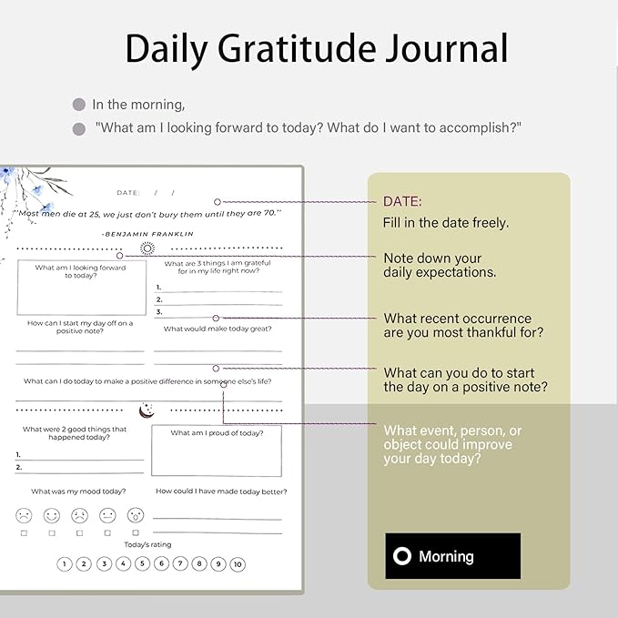 Gratitude Journal, Daily Reflection Journal for More Happiness, Mindfulness & Affirmation, Self Care Journals for Women & Men, 6 Inspirational Stickers and Ballpoint Pen, Beige
