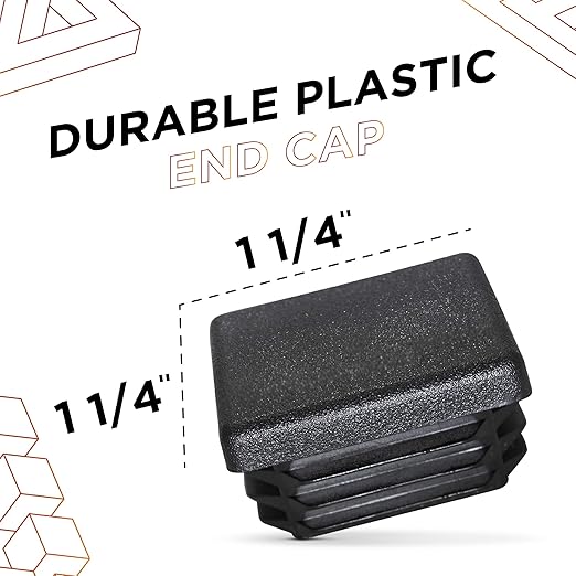 Prescott Plastics 1 1/4" (31.75mm) Outer Perimeter Ribbed Plastic Hole Plugs, Square Black Metal Tubing End Caps, Strong Furniture Leg Inserts, Impact & Weather Resistant, Made in The USA - 50 Pack