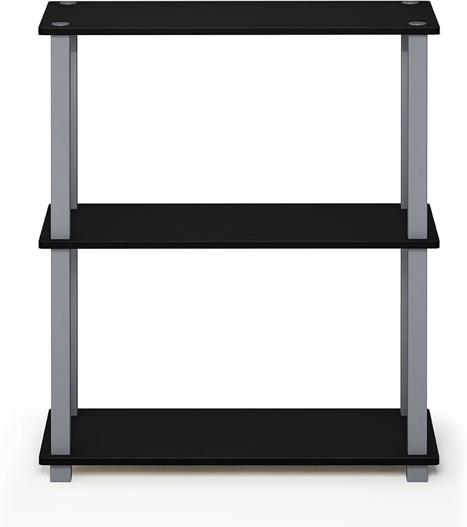 Furinno TURN-S-TUBE Storage Shelves, 3-Tier Book Shelf, Corner Shelf, Toolless Open Shelves, for Organization and Storage, Living Room, Garage, Home Office, Black