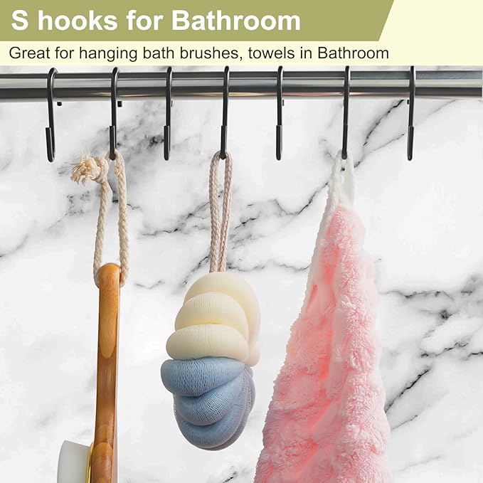 ESFUN 30 Pack 2.4 inches S Hooks for Hanging on Wire Shelves, Black S Shaped Hanging Hooks Hangers Pan Holder Pot Wire Rack Hooks for Kitchenware Spoons Pans Pots Utensils Jeans Bags Towels Plants,