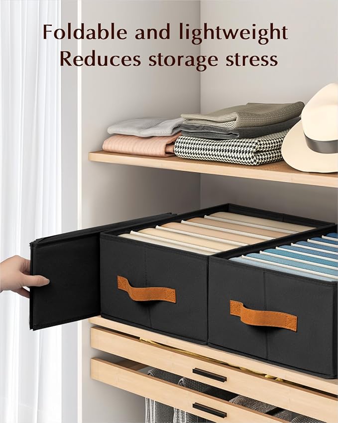 Clothes Organizers and Storage - 4/5/7 Grids Fabric Jeans Organizer with Handles, Foldable Closet Organizers Dividers, Wardrobe organizer for Pant, Sweater, T-shirt, Scarf, 3 Pack, Black