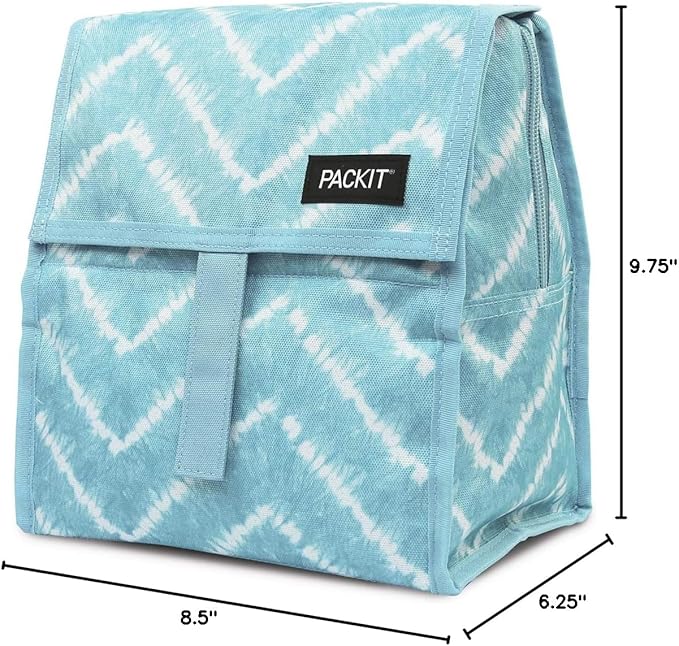 PackIt® Freezable Lunch Bag, Aqua Tie Dye, Built with EcoFreeze® Technology, Foldable, Reusable, Zip and Velcro Closure with Buckle Handle, Designed for Work Lunch and Fresh Lunch On the Go