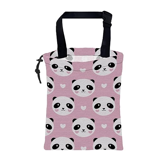 KXWQTRDD Car Garbage Bag Cute Panda and Heart Drawstring Car Trash Bag Hanging for Back Seat with Adjustable Buckle Canvas Vehicle Trash Can Easy-to-Install