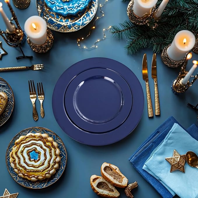 FLOWERCAT 60PCS Blue Plastic Plates - Heavy Duty Blue Plates Disposable (10.25" & 7.5") - serve for 30guest Birthday Party/Wedding/Presidents' Day/Memorial Day/Hanukkah