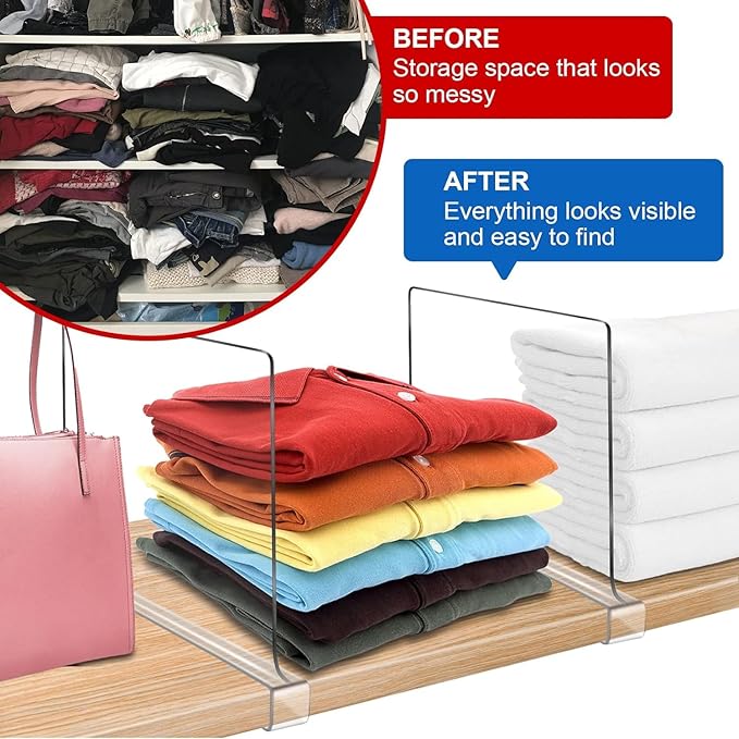 12 Inches Shelf Dividers for Closet Organization and Storage, 12 Pack Vertical Purse Organizer for Closet Adjustable Acrylic Bookshelf for Organization, Perfect for Sweater Shirts Handbags in Bedroom