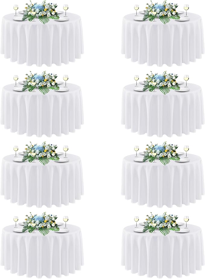 sancua 90 Inch Round Tablecloth White, 8 Pack - Circle Polyester Fabric Table Cloth for Wedding Party Reception Banquet Birthday, Washable Formal Table Cover (Fit 30-72 Inch Tables)