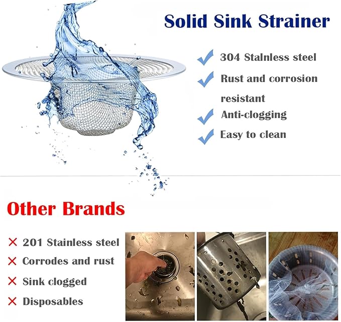 12 pcs Heavy Duty Stainless Steel Slop Basket Filter Trap, 2.75" Top / 1" Mesh Metal Sink Strainer,Perfect for Kitchen Sink/Bathroom Bathtub RV Wash Basin Floor Drain Balcony Drain Hole
