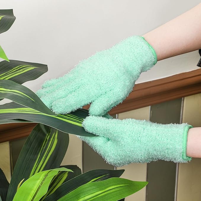 Patelai 3 Pairs Microfiber Plant Dusting Gloves Leaf Cleaning Gloves for Indoor Plants, Blinds, Furniture, House (Small, Green Yellow, Water Blue, Pink)