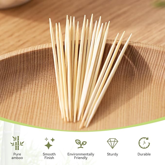 HOPELF Bamboo Toothpicks by Individually Wrapped for Appetizer, Olive, Barbecue, Fruit, Teeth Cleaning,Double-Points Wooden Toothpick.1000 Count