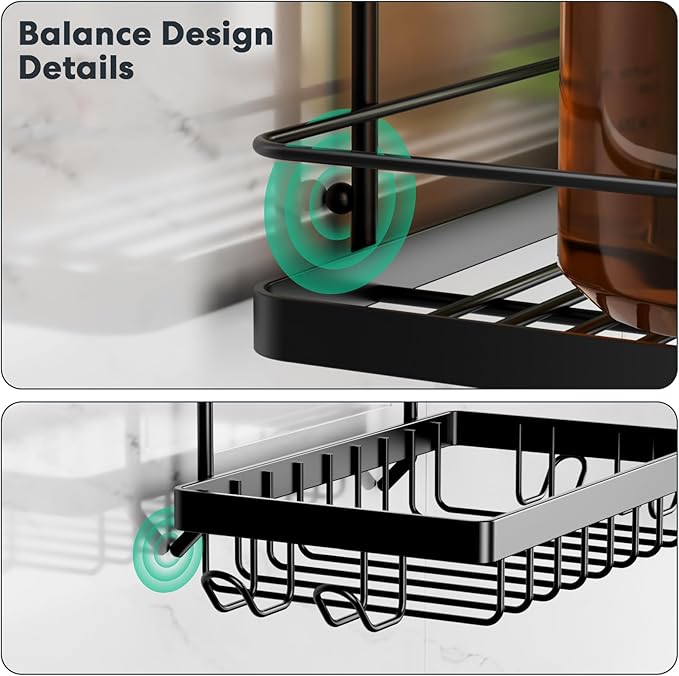 Shower Caddy 3 Pack Adhesive 304 Stainless Steel Shelves No Drill Durable Large Capacity Shower Rack Organizer Soap Holder Quick Dry Rustproof Bathroom Storage(Black)