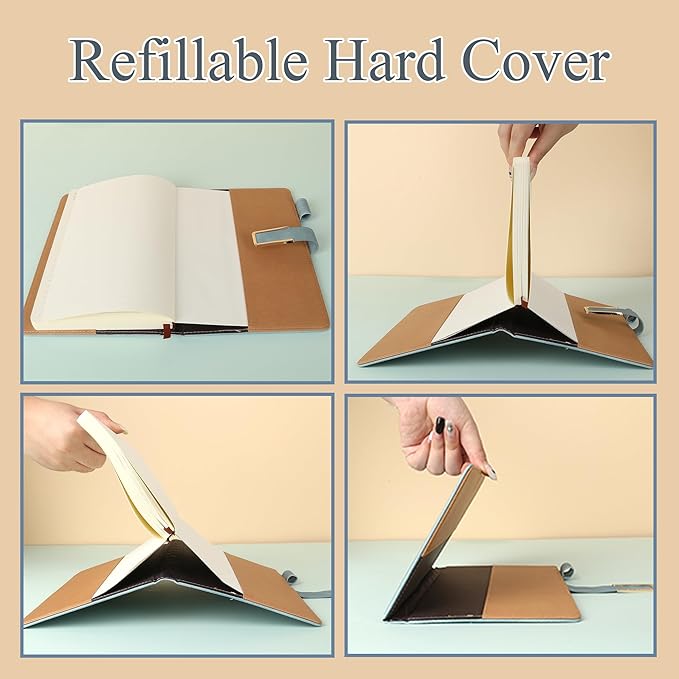 Fanery Sue Tree of Life Refillable Writing Journal for Women&Men Faux Leather Hardcover Notebook A5 College Ruled 200 Lined Pages Lay-Flat Diary with Pen&Magnetic Buckle (Tree of Life-Light Blue)