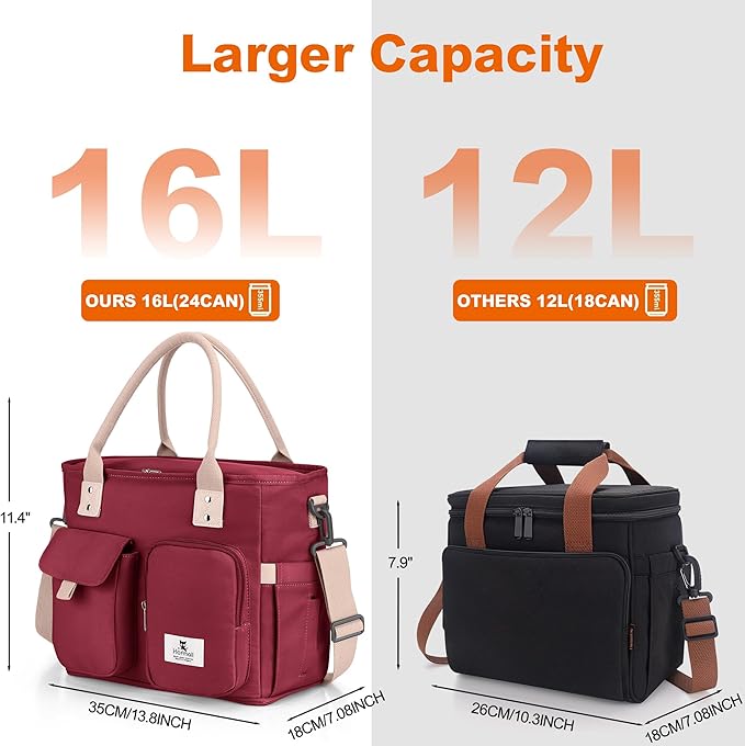 Hafmall Large Insulated Lunch Bag for Adults, Wide Opening Insulated Bag with Shoulder Strap, Lunch Bags for Women, Reusable Adult Lunch Tote Bag For Work, Picnic (Red)