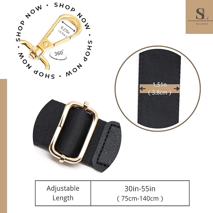 S&loyoe Purse Straps Replacement Crossbody Bag Strap Adjustable Wide Guitar Straps for Handbags 1.5inch