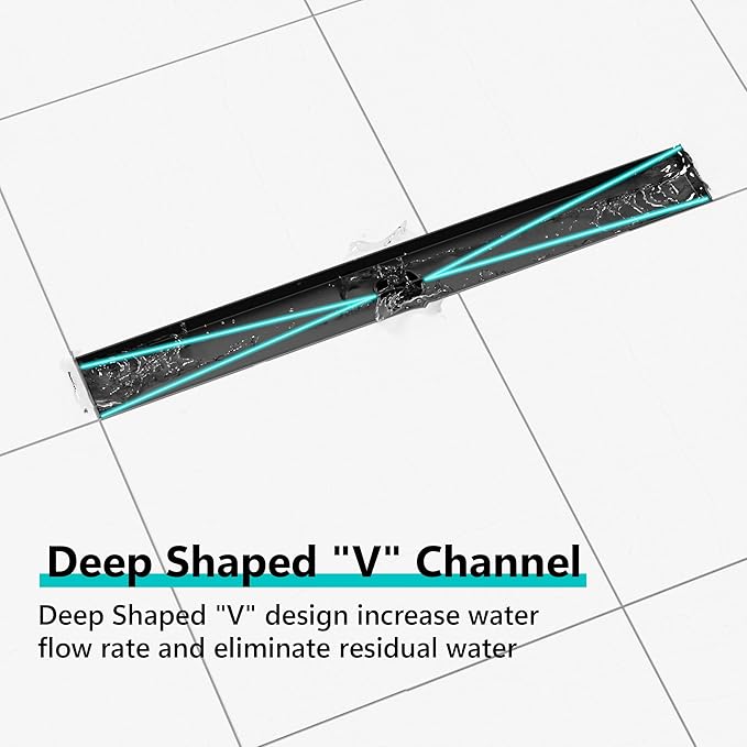 Neodrain 36 in Matte Black Linear Shower Drain with 2-in-1 Flat & Tile Insert Cover, 304 Stainless Steel Rectangle Shower Floor Drain, Bathroom Shower Drain