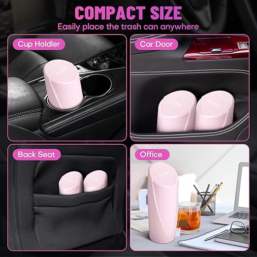 SGLRT Car Trash Can Bin with Lid - 2 Packs Car Garbage Can Cup Holder - Pink Mini Leakproof Vehicle Garbage Bin with 40pcs Trash Bags-Automobile Organizers and Storage for Front Back Seat Accessories