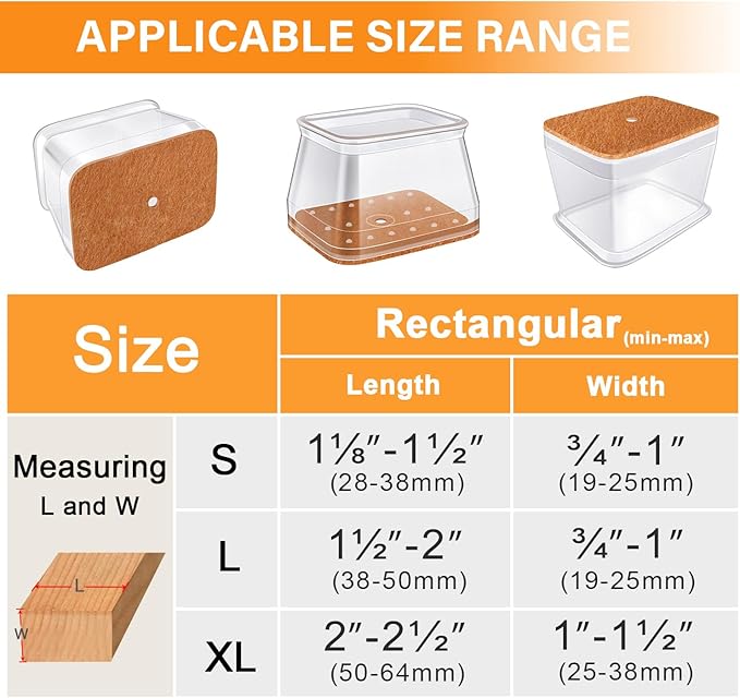 24 Pcs Chair Leg Floor Protectors for Hardwood Floors Rectangle Silicone Covers to Protect Wood Tile Floors Felt Pads Furniture Leg Caps Reduce Noise (Fit L:2" to 2-1/2",W:1" to 1-1/2")