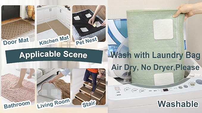FuKuEn Rug Pad Gripper for Hardwood Floor Non-Slip Vacuum Tech Invisible Grippers for Carpet Anti Skid Self Adhesive Area Rug Pad for Tile Washable Cuttable Reusable Rug Tape 10x10cm