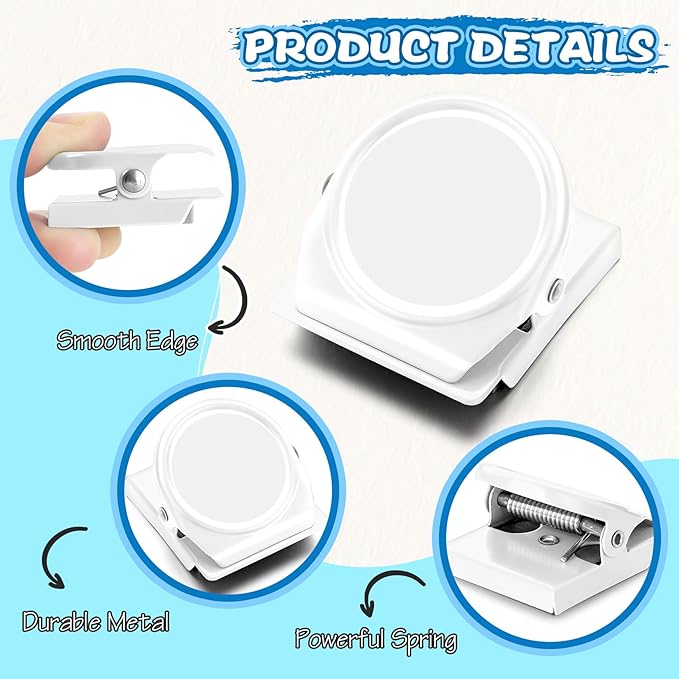 Grtard 6 Pack Magnetic Clip 1.8Inch, White Refrigerator Clip Magnets, Clip with Magnet, Heavy Duty Refrigerator Magnets, Magnet Clips for Whiteboard, Fridge, Note List, Photo Displays, Locker