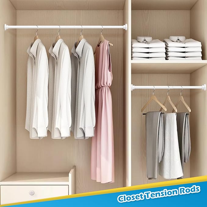 Spring Curtain Rod 33 to 56 Inch Adjustable White Curtain Rod No Drilling Non-Slip Expandable Tension Rod for Window, Doorway, Closet, Door, Wardrobe