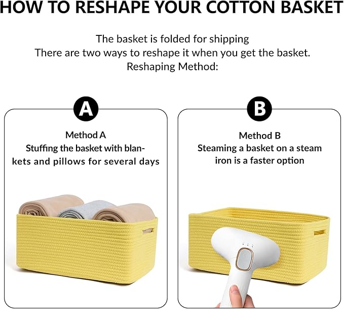 MiniArk Large Storage Baskets for Shelves, Closet Organizer Bins for Clothes, Blanket, Towels, Baby Nursery, Toy Baskets Box, Woven Rope Baskets, 17 x 13 x 7.5”, 3 Packs Yellow