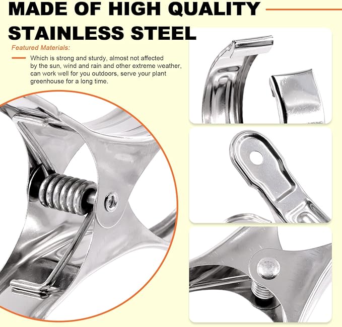 Tanstic 20 Pcs 5.1 Inch Stainless Steel Greenhouse Clamps Garden Clips Greenhouse Clips Heavy Duty Garden Clips with Strong Grip and Large Open Mouth for Netting Holding