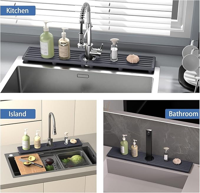 Faucet Mat for Kitchen Sink, Water Absorbent Kitchen Faucet Mat, Durable Sink Splash Guard with Raised Feet, Diatomite Fast Drying Kitchen Sink Faucet Mat, Bathroom Stone Drying Tray for Counter