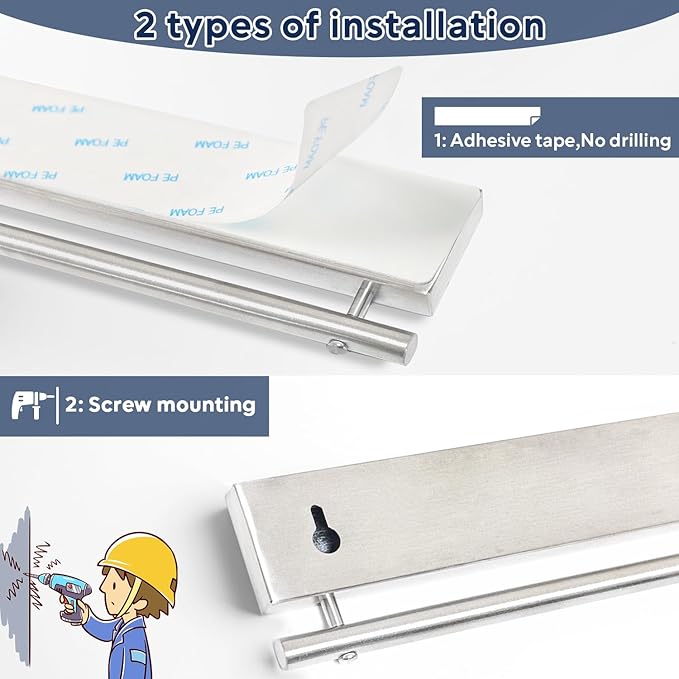 20 inch magnetic knife holder with 10 hooks, no drilling knife magnetic strip, and utensil hanger for wall. Powerful knife magnet rack includes tape and screws