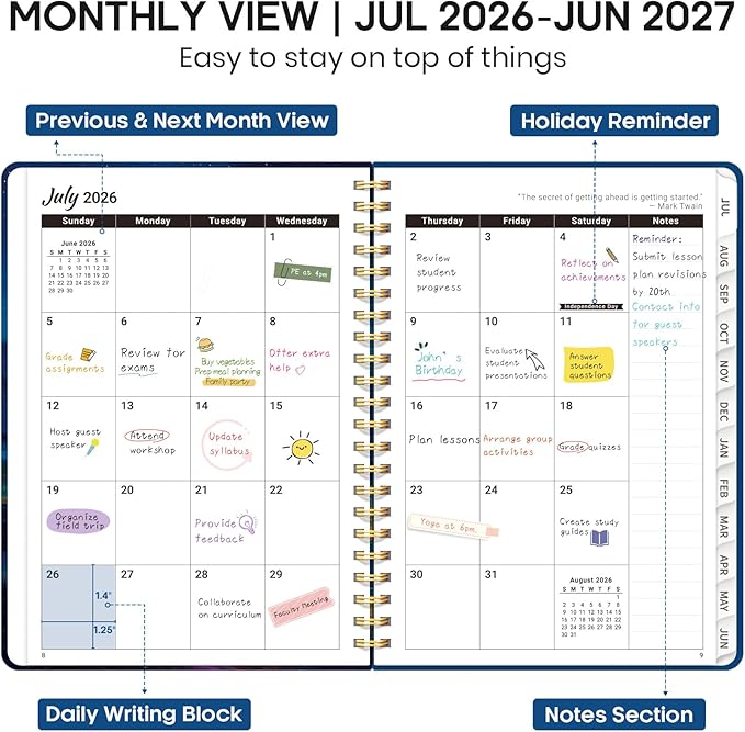 Academic Planner 2026-2027, Weekly and Monthly Calendar Book, July 2026 – June 2027, Hardcover Planner with Tabs, Perfect for Teachers, Students, Women & Men, A5 (6.4" x 8.5") - Night Peak