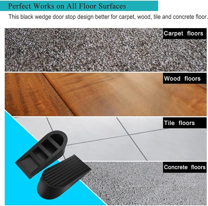Big Door Stopper 2 Packs, Heavy Duty Wedge Rubber Door Stop Works on All Floor Surfaces, Non-Scratching Doorstops Special for Home Office School Heavy Door (Black, H1.9 x L6.3 x W2.7 Inches)
