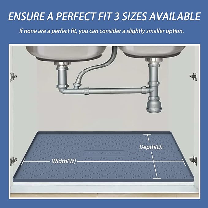 URMONA 31" x 22" Waterproof Silicone Mat in Multiple Sizes & Colors, Under Sink Mat for Kitchen & Bathroom, Pet Food Pad for Dogs & Cats, Kitchen Cabinet Liner, Multi-Purpose for Storage(Light Grey)