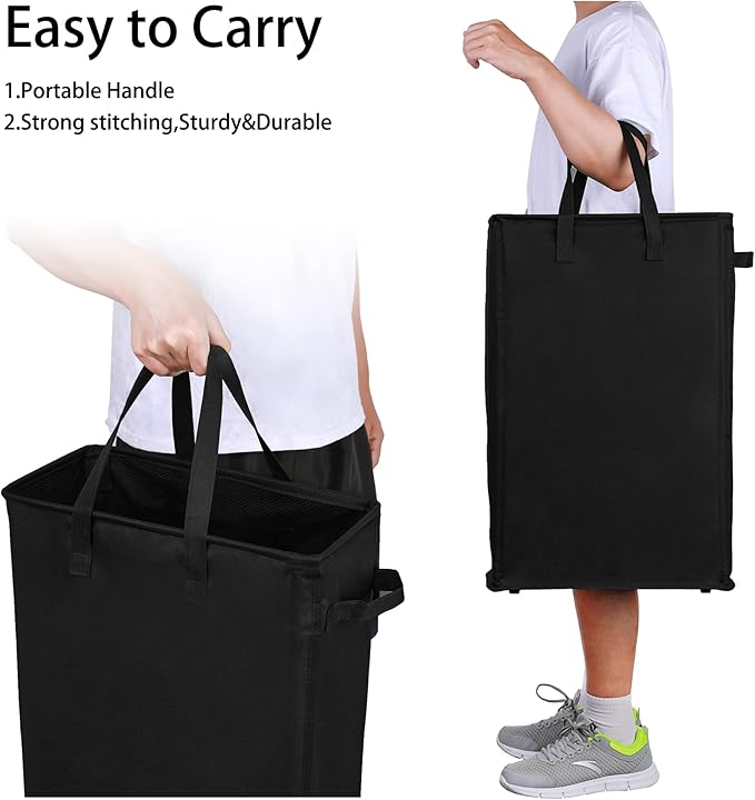 Odonata Slim Laundry Hamper, Collapsible Laundry Basket with Handles, Thin Dirty Clothes Basket, Narrow Laundry Bag, Foldable Dirty Hamper, 45L (Black)