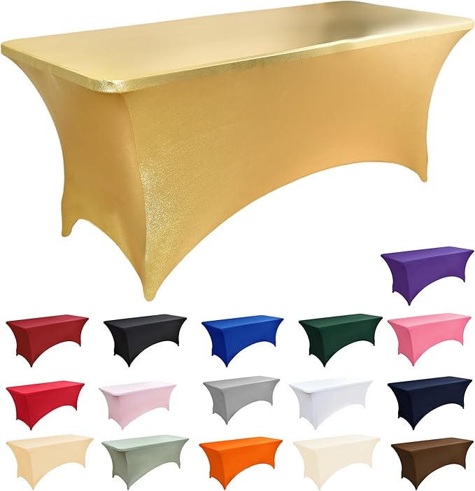 ZarzaaSik 10-Pack 8ft Spandex Table Covers for Rectangle Folding Tables - Washable Elastic Tablecloth - Ultimate Fitted Table Protector for Parties, Trade Shows, Banquet, and Wedding