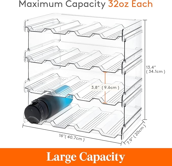 Lifewit Stackable Water Bottle Organizer for Cabinet, Plastic Bottle Holder Fits Bottles/Tumblers up to 3.8" Diameter for Pantry/Countertop, 4 Tier Holds 16 Bottles 41 x 20 x 34 cm/16 x 8 x 13.4"