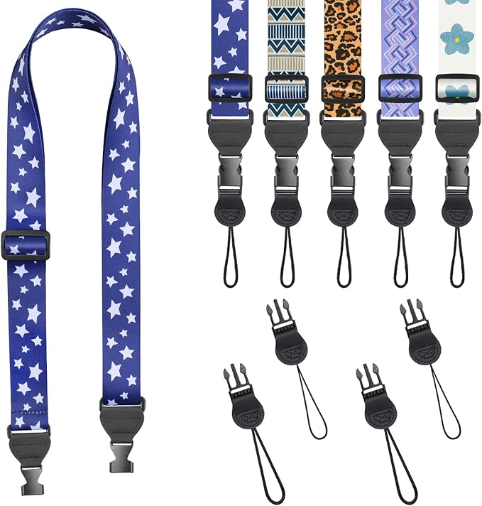 Blue and White Star Shoulder Strap, Adjustable Camera Strap with 2 Sets of Quick-Release Buckles, Comfortable Neck Strap for iPad, Tablet, Camera, Laptop, Binocular, Luggage Bag