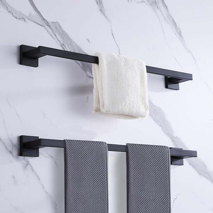 LANC 24-Inch Black Towel Bar for Bathroom Wall Mounted Matte Black Bath Towel Rack Stainless Steel Towel Rod for Cabinet Kitchen Towel Holder Towel Hanger Towel Rail, A9010MB-L6