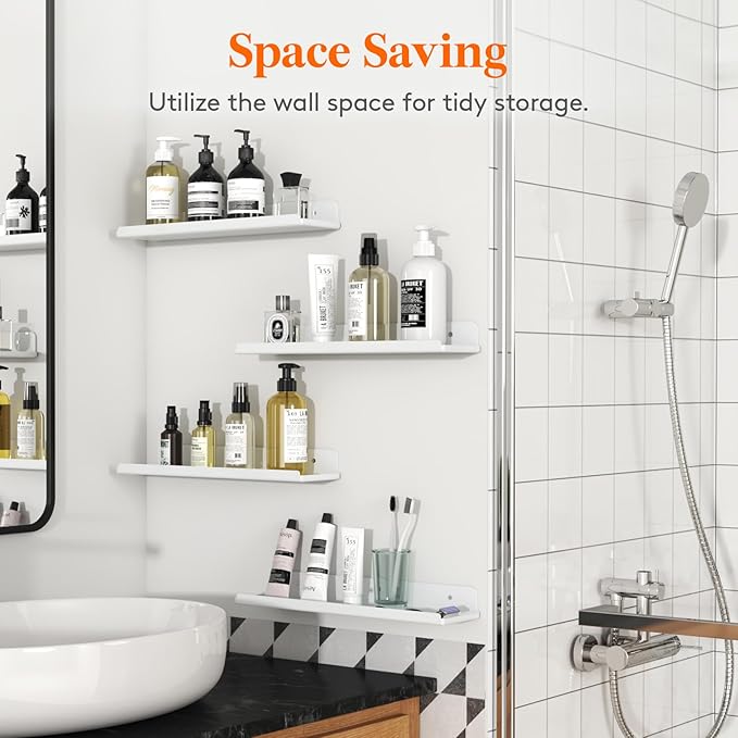Lifewit Floating Shelves for Bathroom, 15" Clear Wall Organizer for Makeup, Perfume, Figurines, Photos, Decor Shelf for Nursery, Living Room, Bedroom, Kitchen, Over Toilet Storage Rack, White, 12 Pack