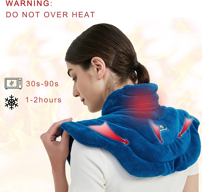 Microwavable Heat Pad for Neck and Shoulders, Weighted Microwave Moist Heating Wrap for Pain Relief Sore Muscle Stress Tension, Heated Wrap with Aromatherapy, Hot & Cold Compress, Grey