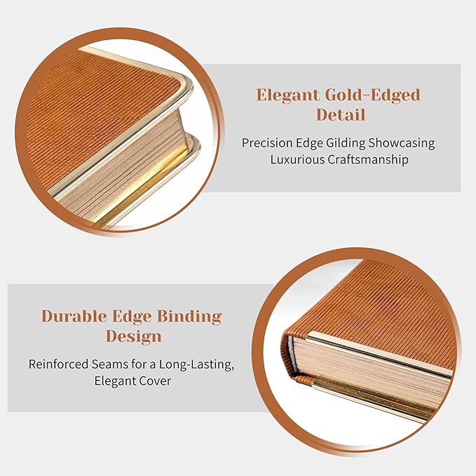 CAGIE Elegant Gold-Edged Journal for Women – Aesthetic Vegan Leather A5 Notebook, 256 Pages 100GSM Thick Paper Hardcover Diary, Gift Journals for Writing