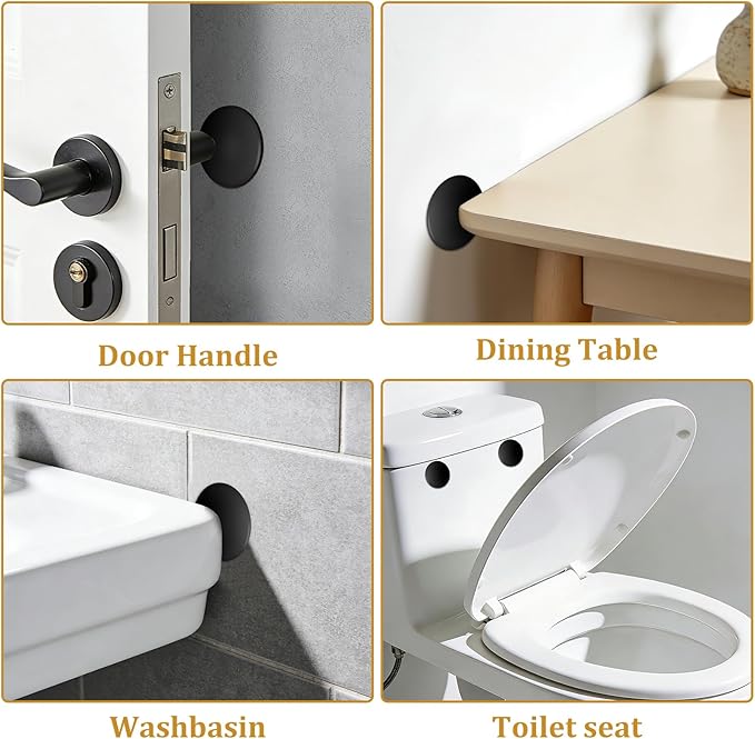 JULBEAR Door Stopper Wall Protector, Door Knob Stoppers with Strong Back Adhesive, Quiet, Shock Absorbent Silicone, Door Handle Bumpers Wall Surfaces Protector (12, Black)
