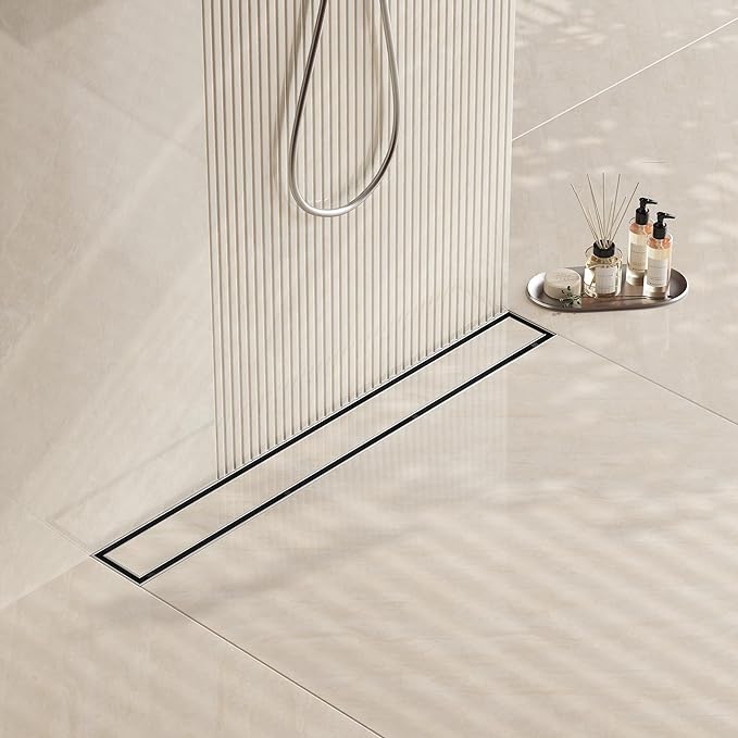 Neodrain 24-Inch Linear Shower Drain - with 2-in-1 Flat & Tile Insert Cover, Brushed 304 Stainless Steel Rectangle Shower Floor Drain, Floor Shower Drain