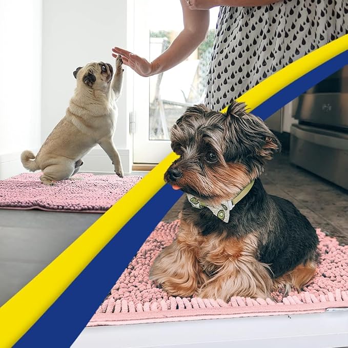 Muddy Mat® | Super Absorbent Door Mat Indoor, Microfiber Quick Dry Chenille Entryway Rug, Non-Slip Front Door Mat, Indoor Mats for Entryway, Machine Washable Pet Rug, Light Pink 36" x 120"