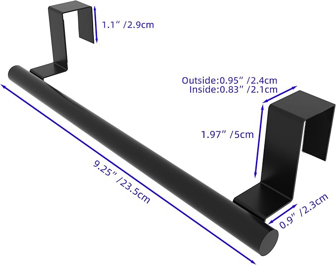 Qflushor Cabinet Door Towel Holder, Over Cabinet Towel Bar, Stainless Steel Dish Towel Holder for Cabinet Door Kicthen Towel Rack, Matte Black 2 Pack
