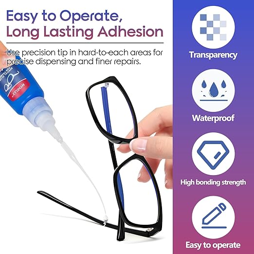 Nynelly 20 g Super Glue for Glasses Frames Repair and Bonding, Instant Strong Adhesive for Repairing Broken Frames Plastic Wood Metal Rubber Leather, Clear Liquid Glue Adhesive, Quick Dry