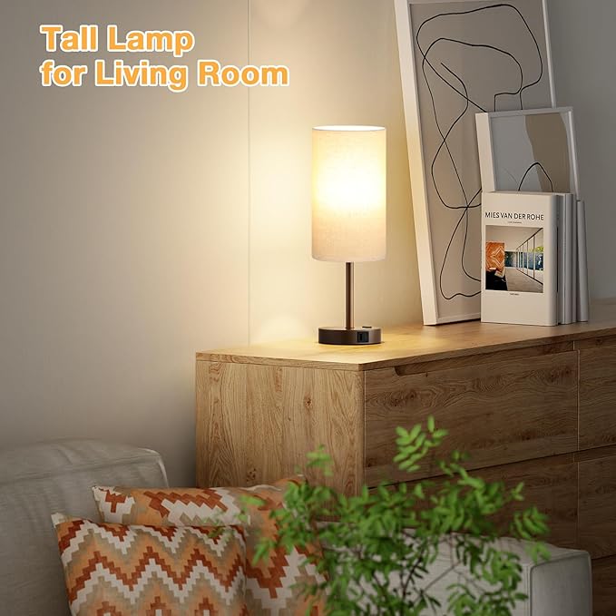 Touch Bedside Table Lamp with USB - 3 Way Dimmable Brown Lamp for Bedroom Nightstand, Desk Lamp with Charging Station for Dorm, Office, Kids Room, Living Room