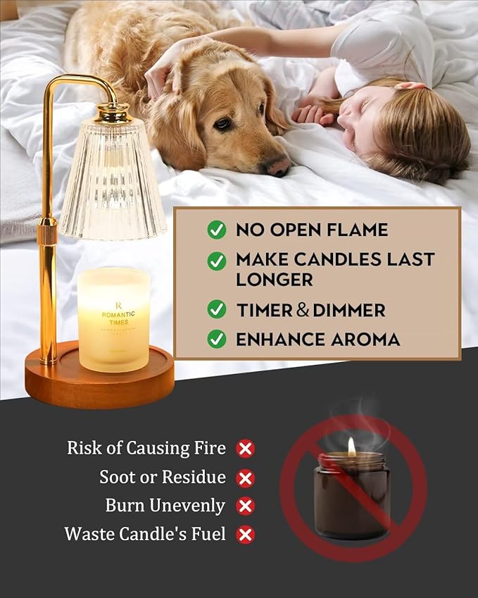 Candle Warmer Lamp with Timer Dimmable, Christmas Birthday Gifts for Women Mom, Adjustable Candle Warming Lamp with 2 Bulbs, Crystal Candle Lamp Warmer for Jar Scented Candles, House Warming