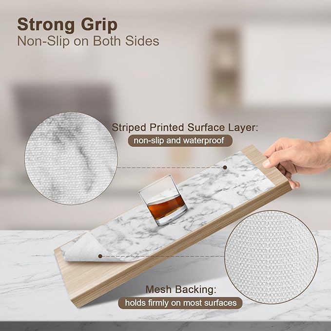 OcePor Non-Adhesive Drawer and Shelf Liner 12IN x 30FT, Non-Slip Cabinet and Cupboard Liner, Kitchen Cabinet Liners for Shelves, Waterproof Drawer Shelf Liners for Cabinets/Bathroom Cupboard, Marble